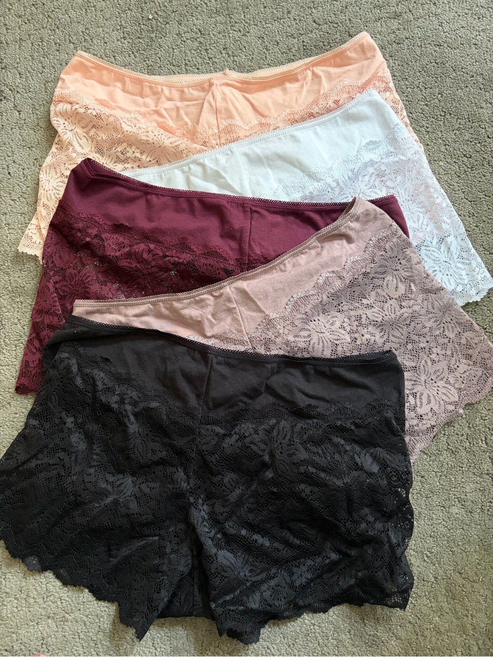 Lace Boyshort Panty Set - Black, Blush, White, Peach, Burgundy